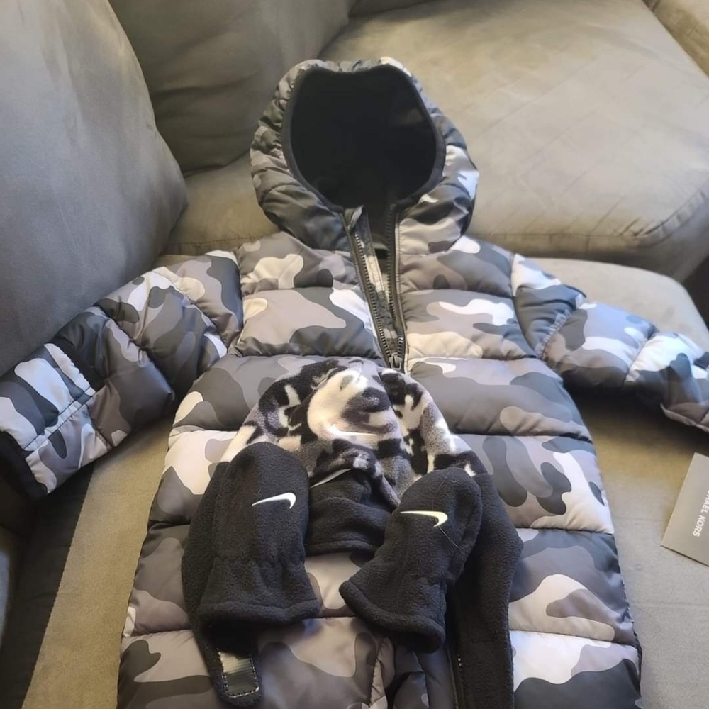 6-12 Month Michael Kors Snowsuit & matching Nike Hat&Glove Set